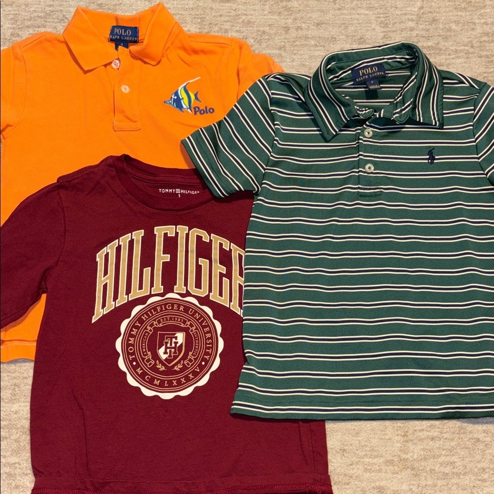 Polo Ralph Lauren Boys 4/5 Lot of 3 shirts Green Orange Fish Tommy Hilfiger